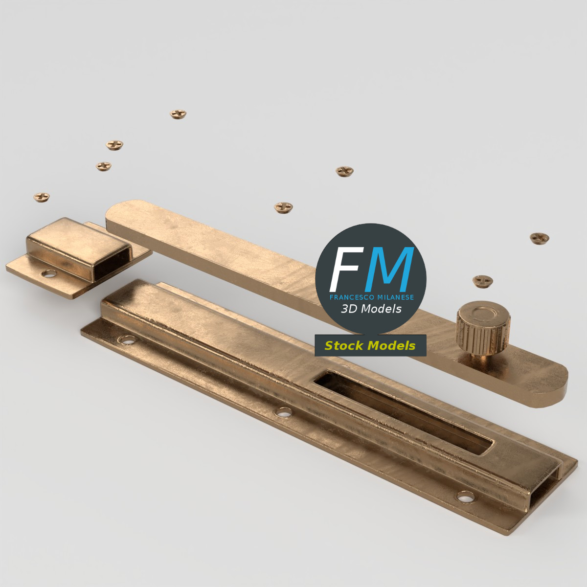 3D-Modell - Türschubriegel mit Knauf - 02