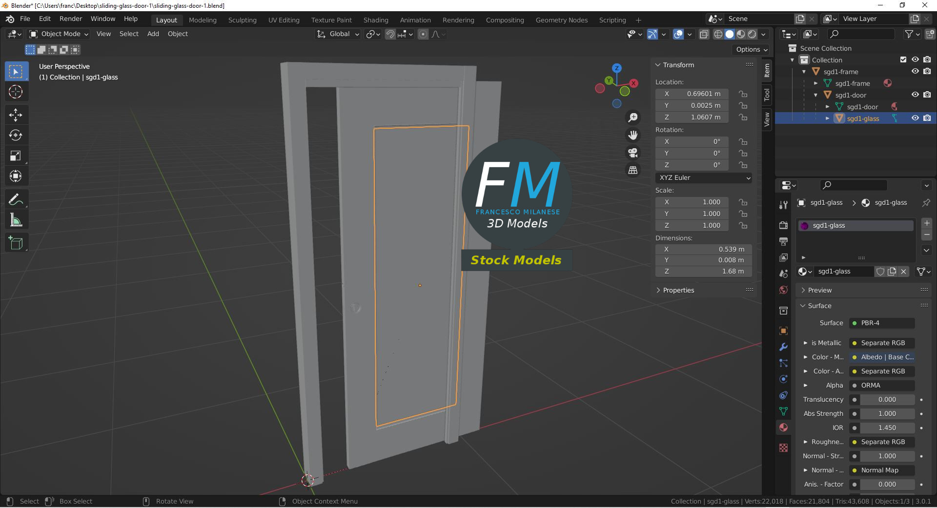 3D-Modell - Glasschiebetür - 09