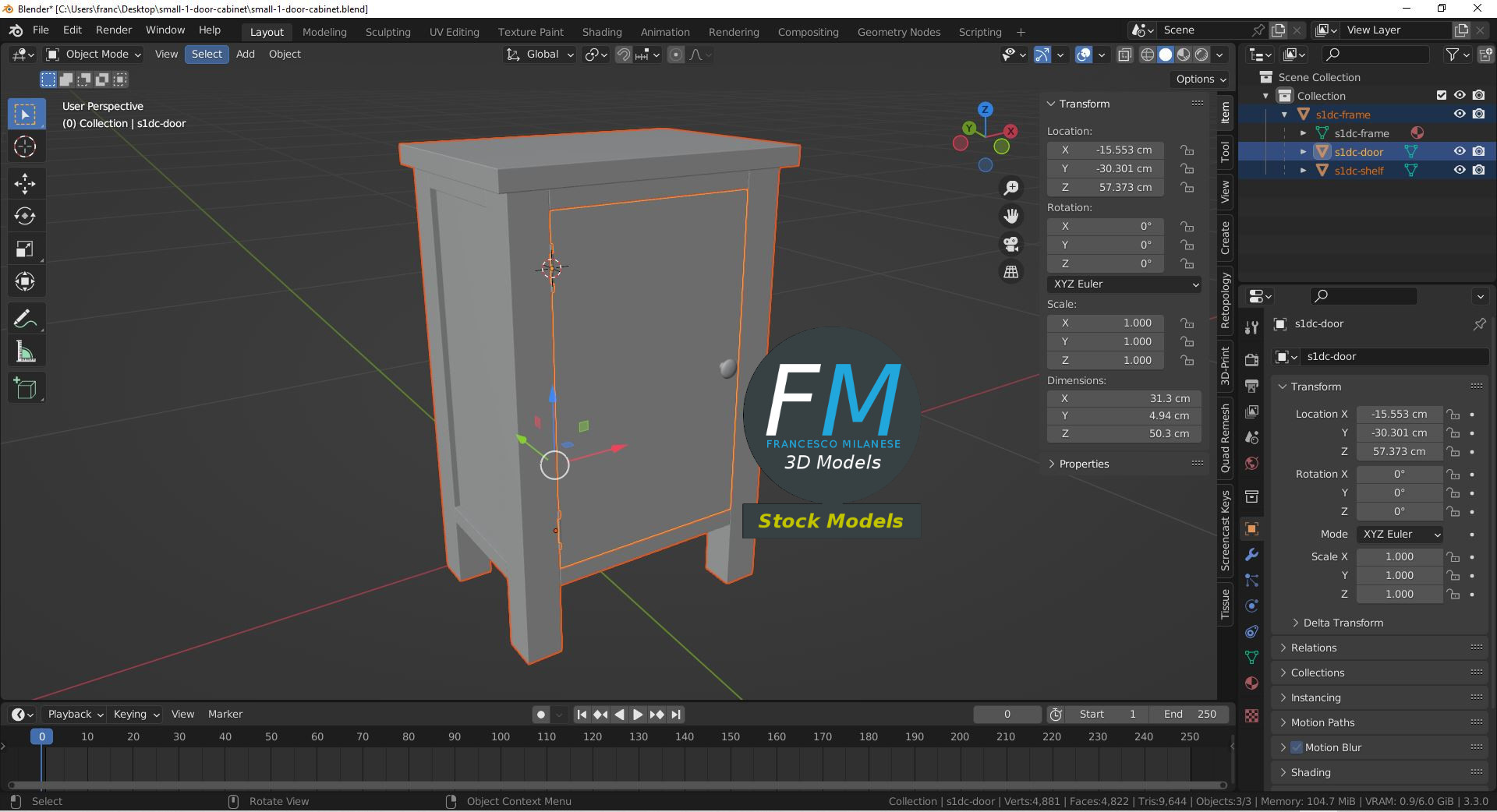 3D-Modell - Kleiner eintüriger Schrank - 09
