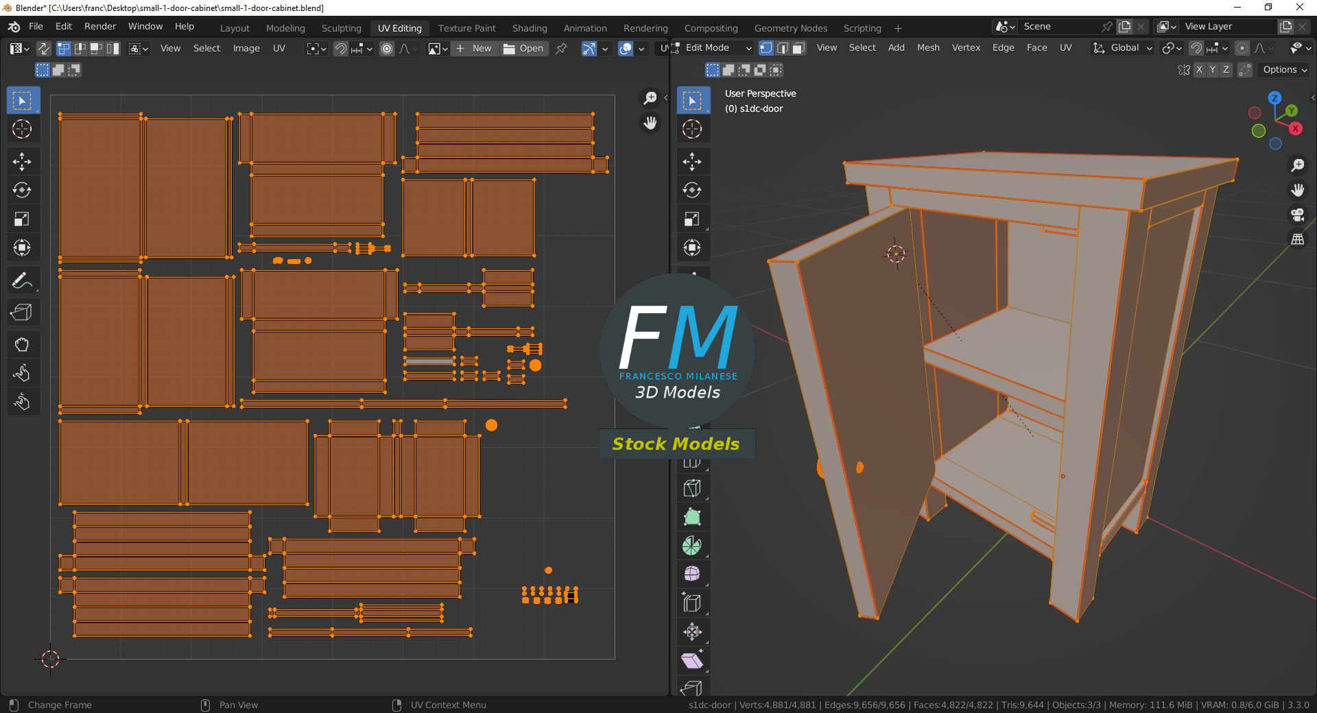 3D-Modell - Kleiner eintüriger Schrank - 10