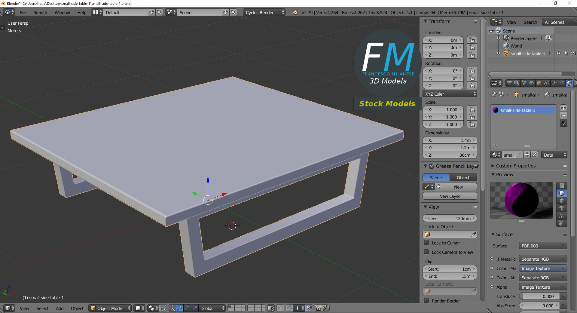 3D-Modell - Kleiner Beistelltisch - 09