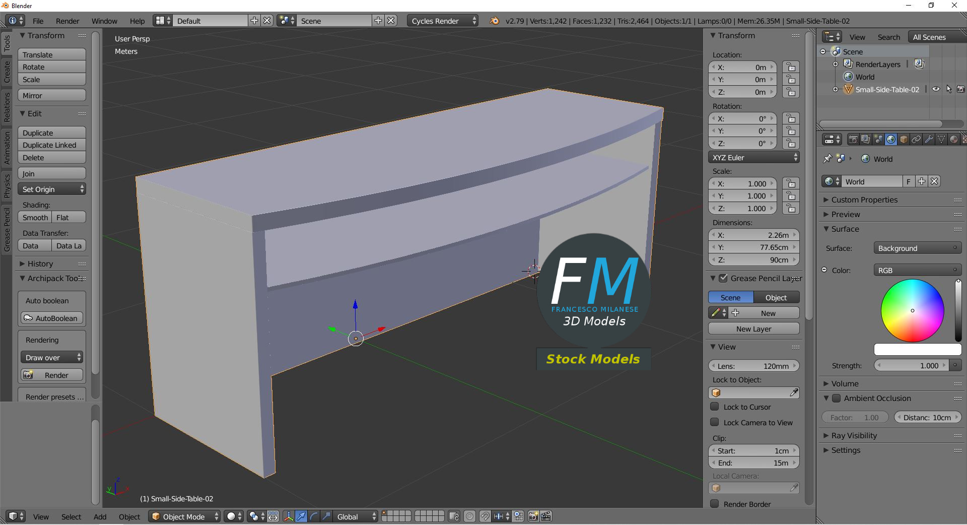 3D-Modell - Kleiner Beistelltisch mit Ablage - 09