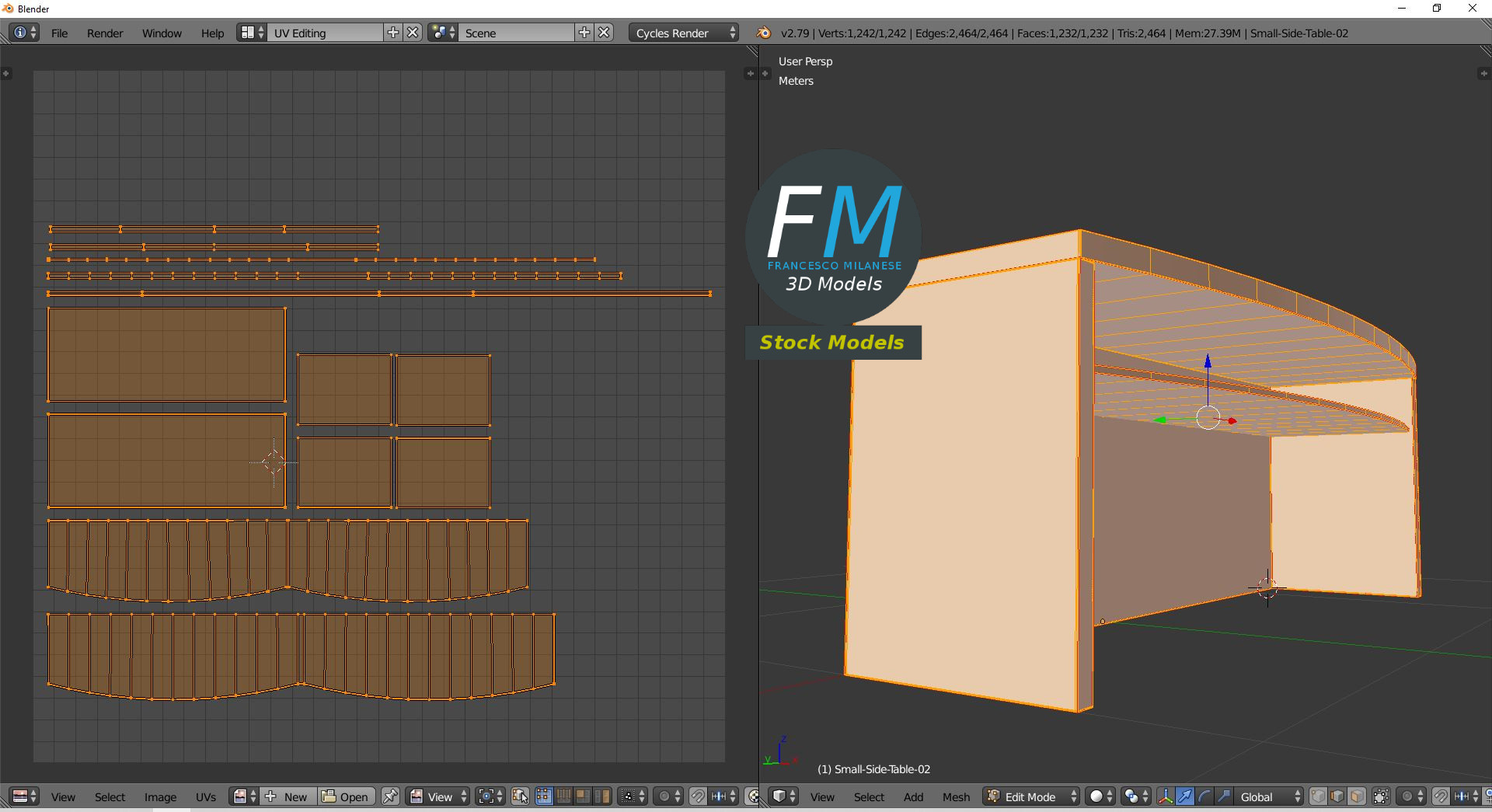 3D-Modell - Kleiner Beistelltisch mit Ablage - 10