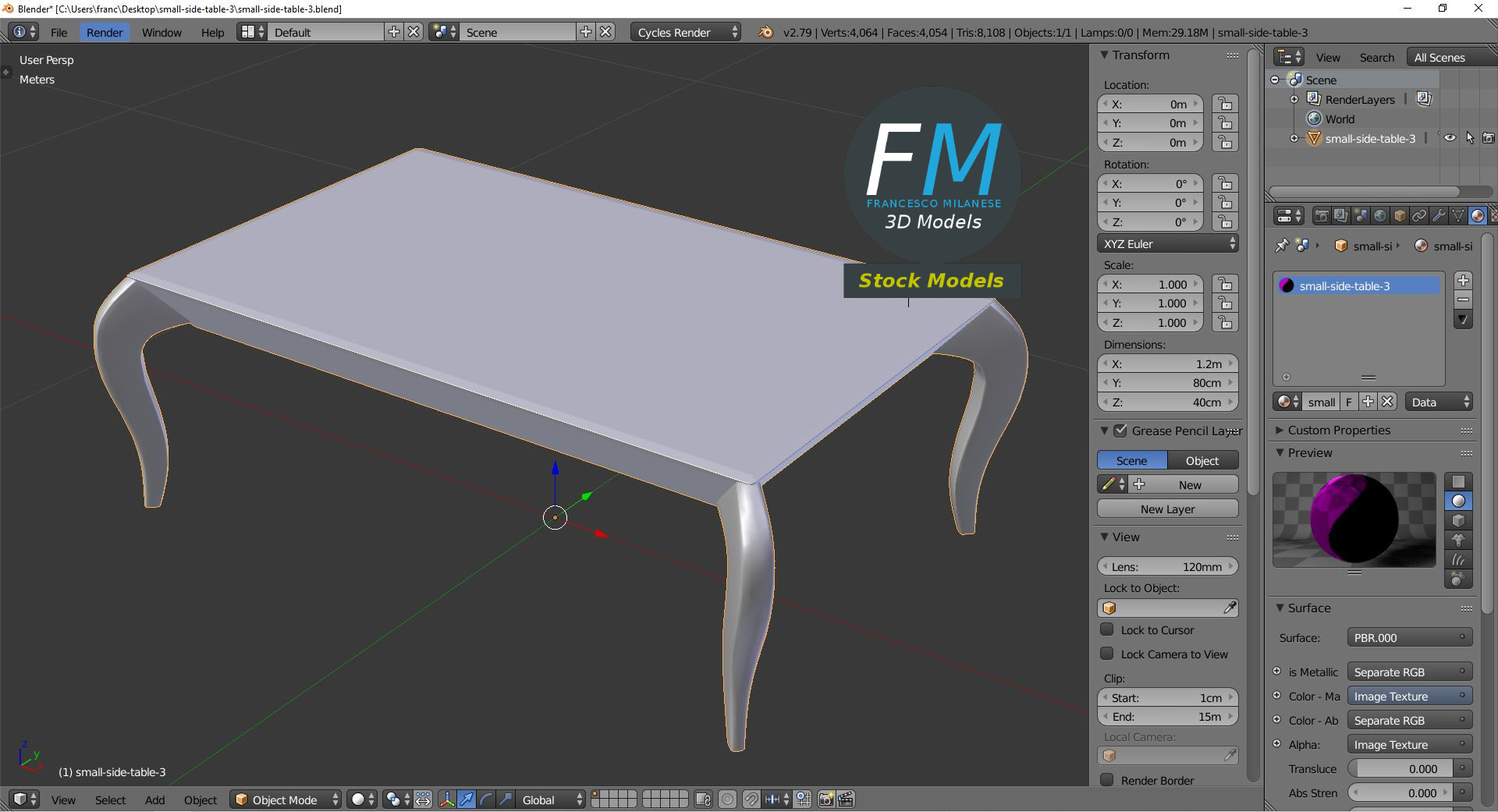 3D-Modell - Kleiner Beistelltisch mit Geschwungenen Beinen - 09