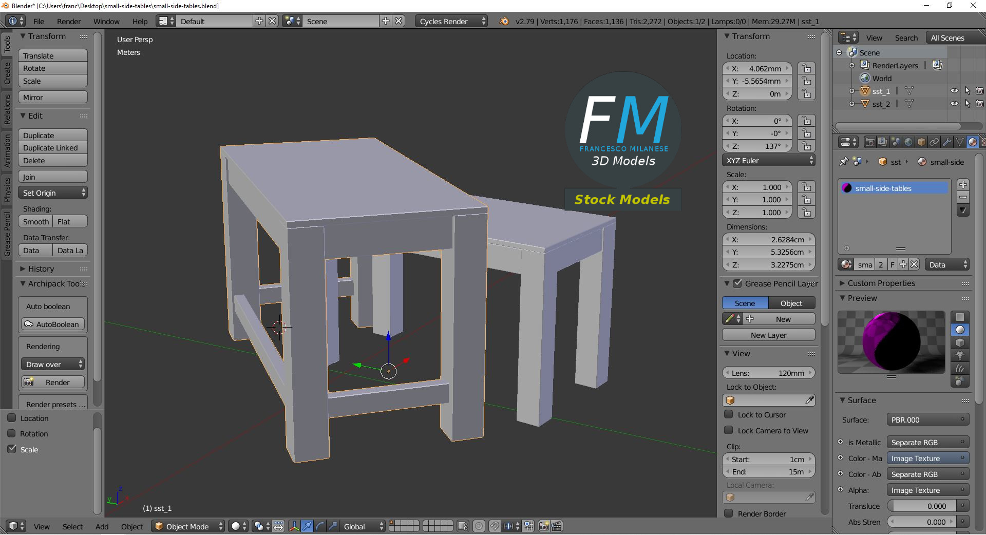 3D-Modell - Kleine Beistelltische - 09