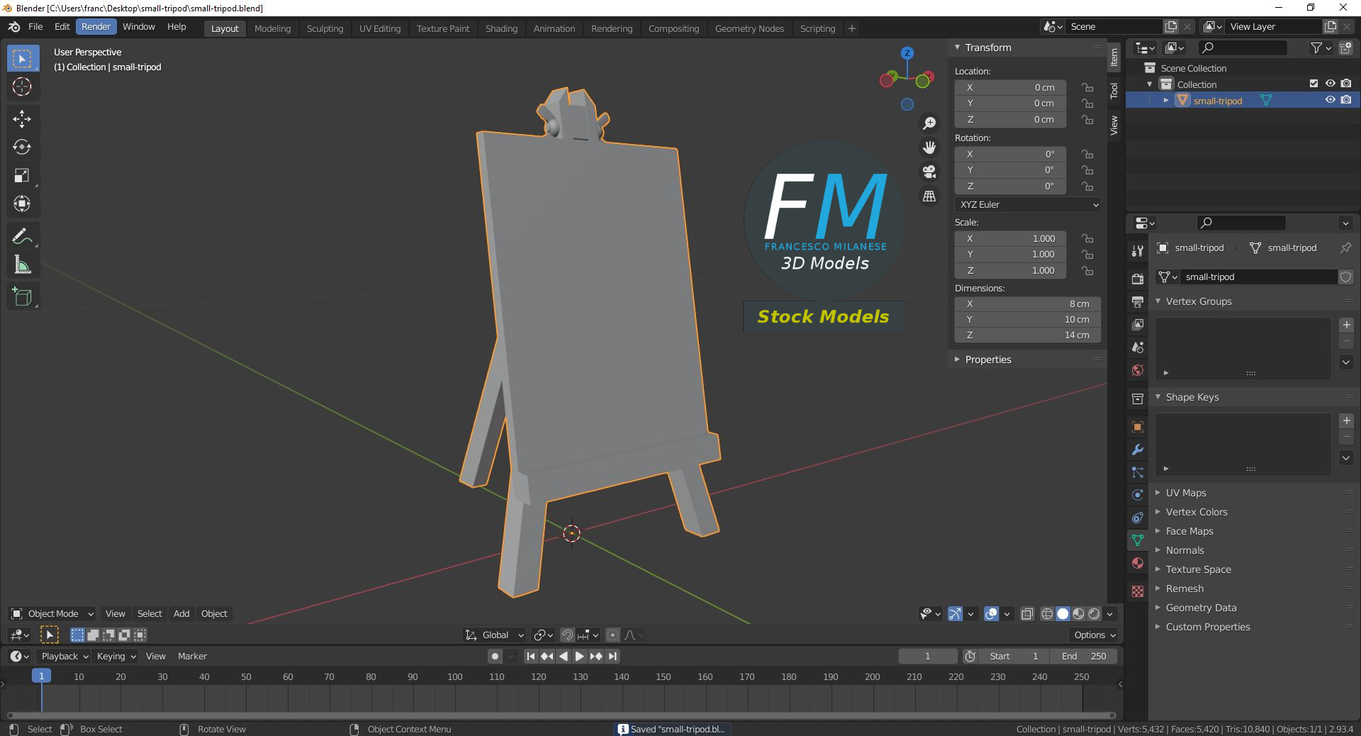 3D-Modell - Kleine Künstlerstaffelei - 09