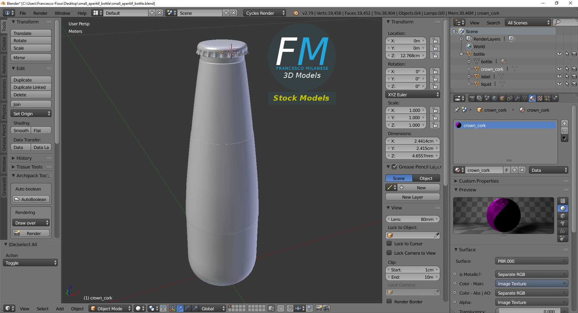 3D-Modell - Kleine Aperitifflasche - 09