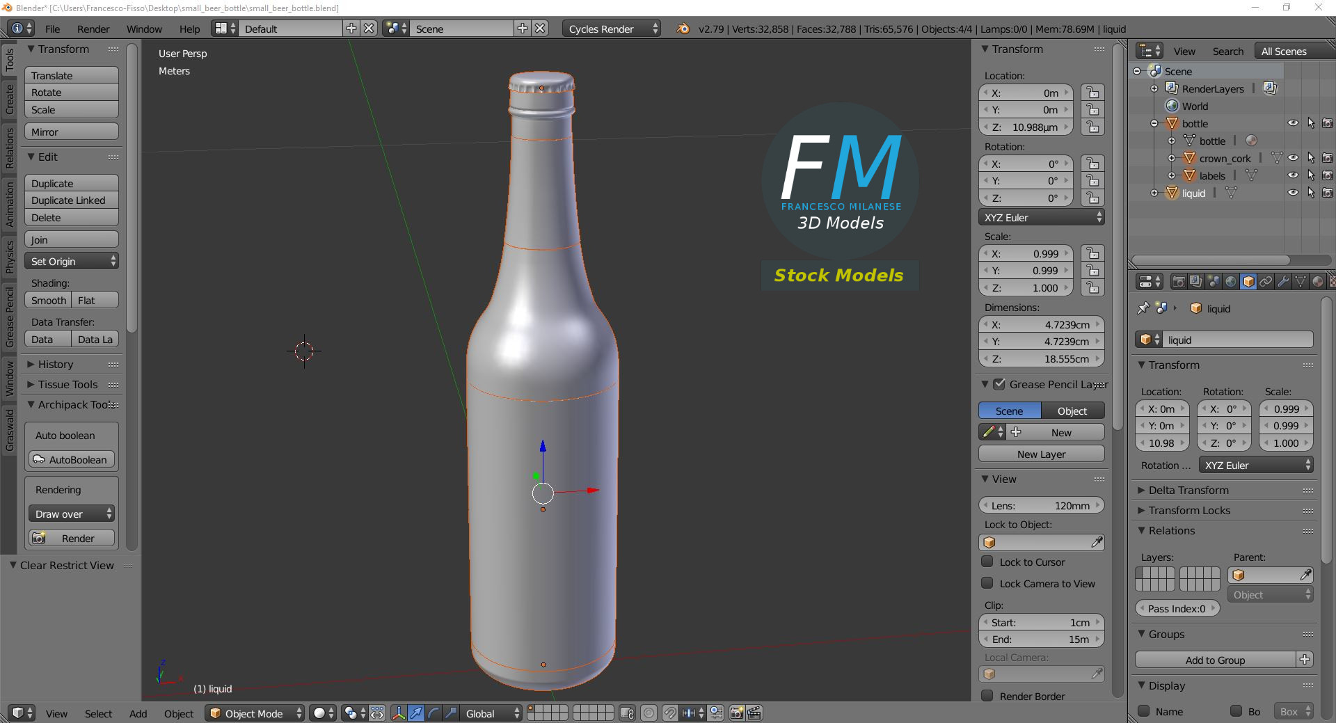 3D-Modell - Kleine Bierflasche - 09