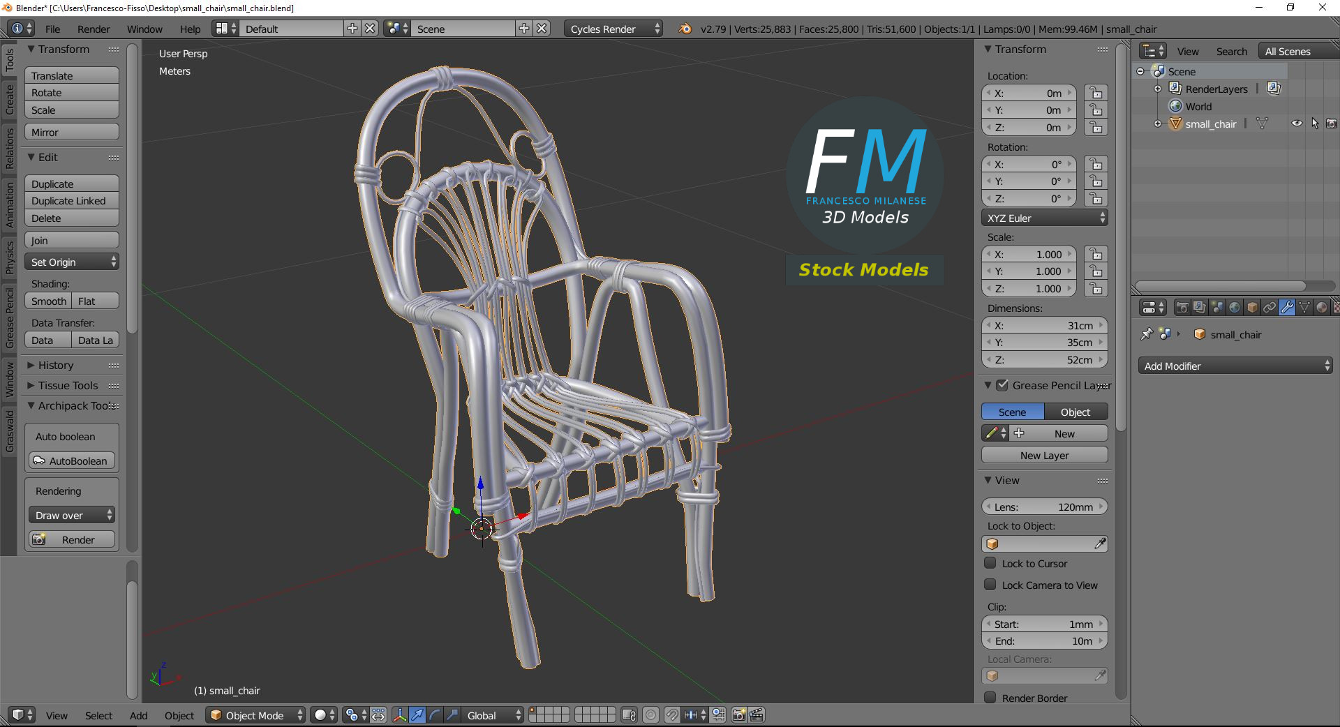 3D-Modell - Kleiner Korbsessel - 09