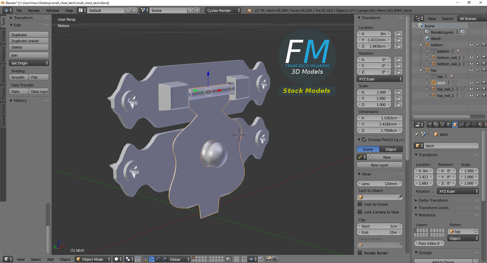3D-Modell - Kleiner Truhenverschluss - 09
