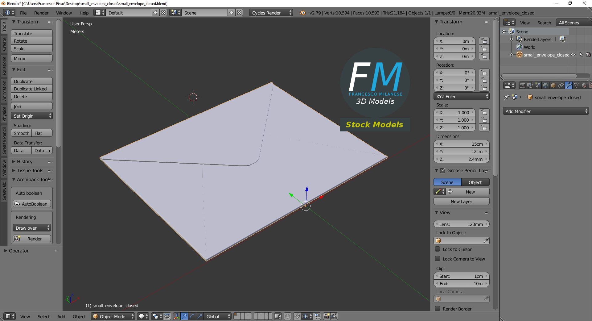 3D-Modell - Kleiner geschlossener Briefumschlag - 09
