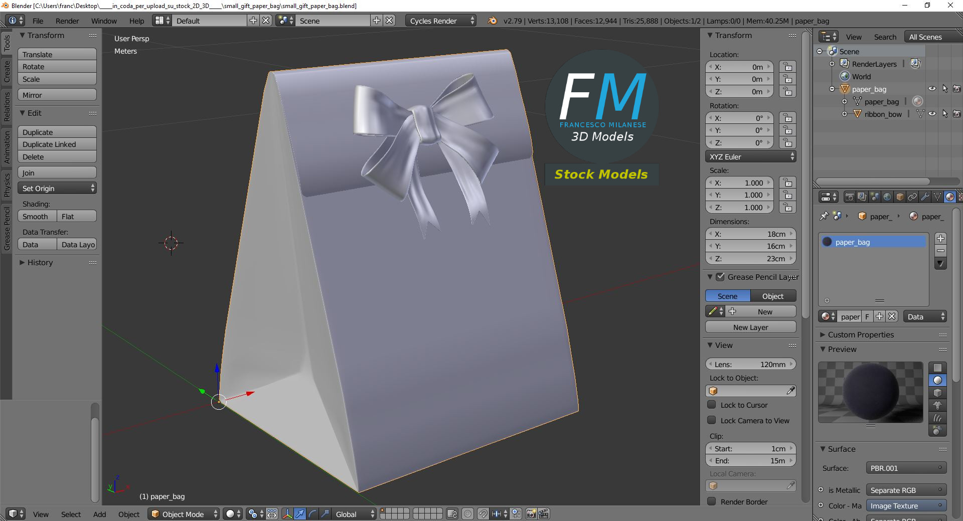 3D-Modell - Kleine Geschenktüte aus Papier - 09