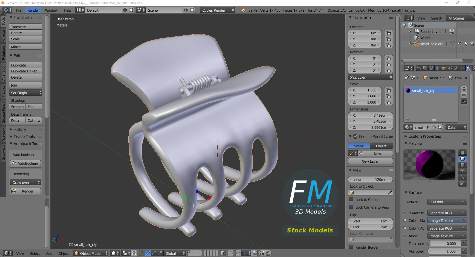 3D-Modell - Kleine Haarklammer - 09