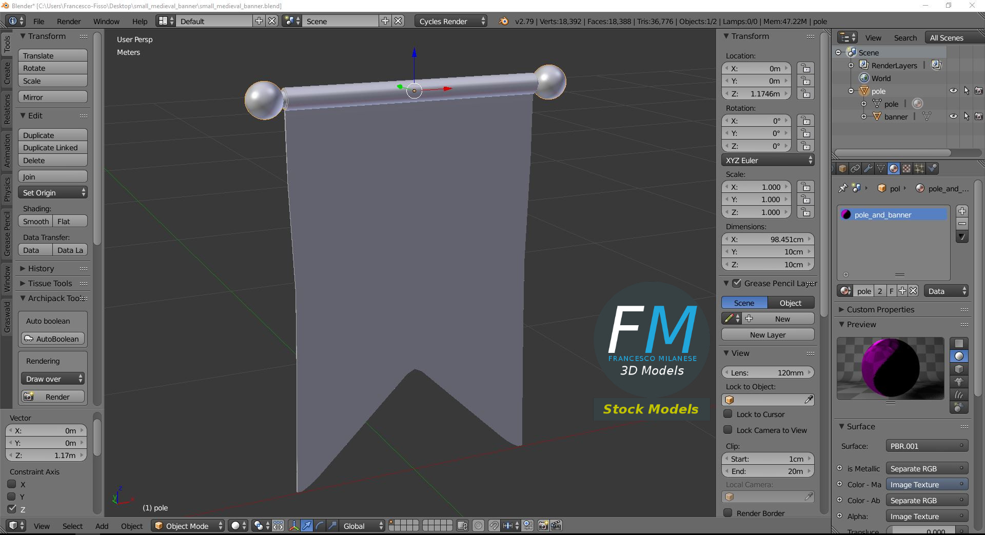 3D-Modell - Kleines Mittelalterliches Banner - 09