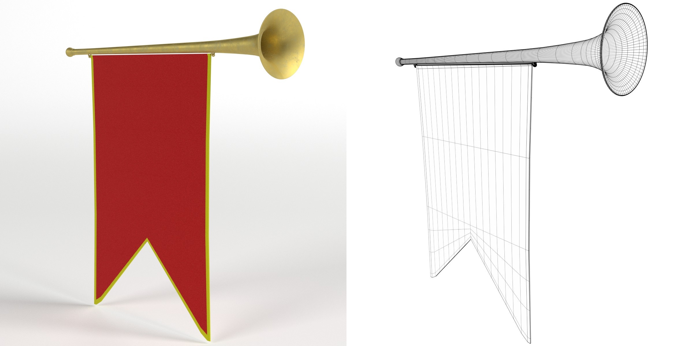 3D-Modell - Kleine Mittelalterliche Trompete mit Banner