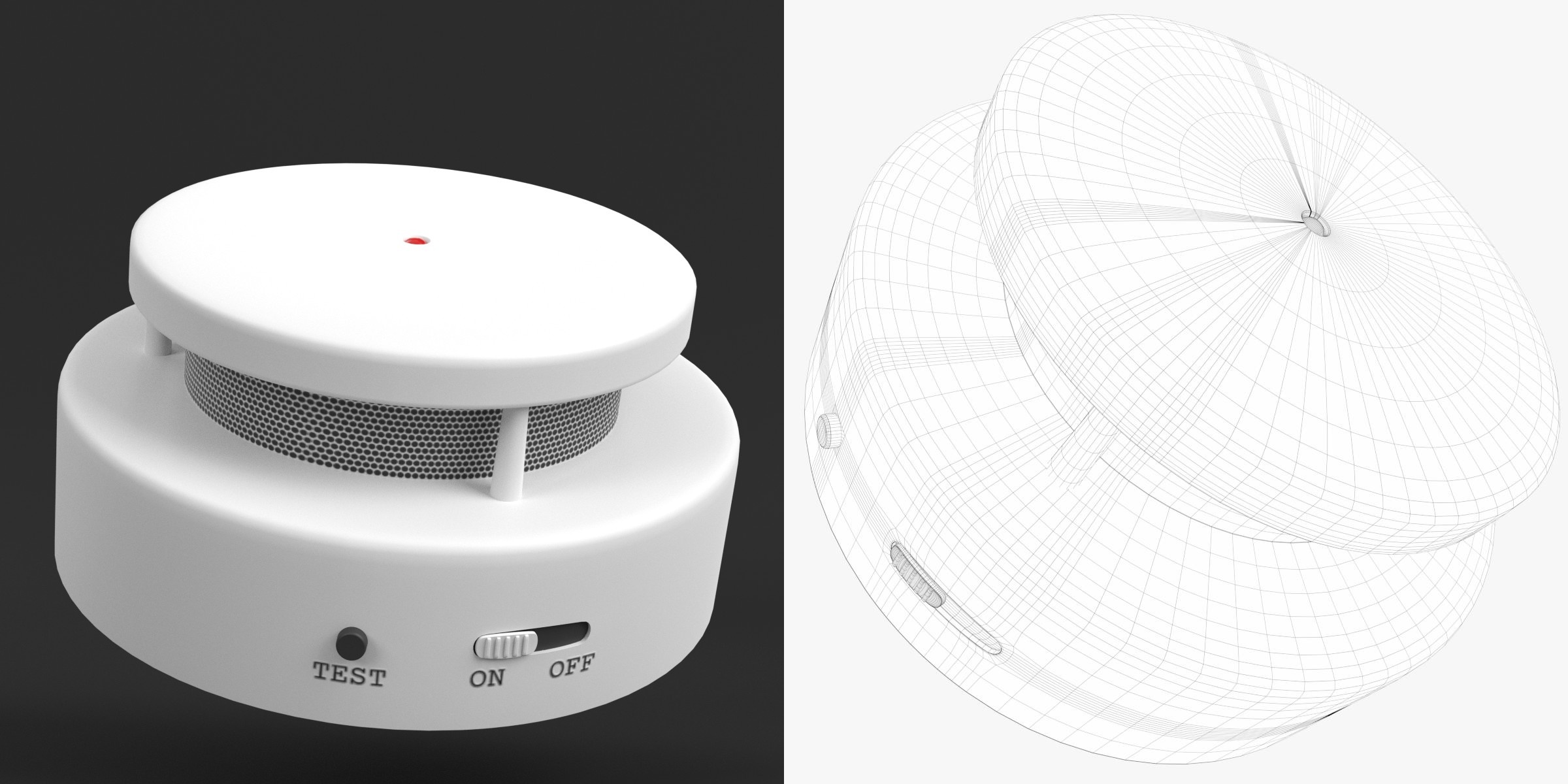 3D-Modell - Rauchmelder mit Alarm