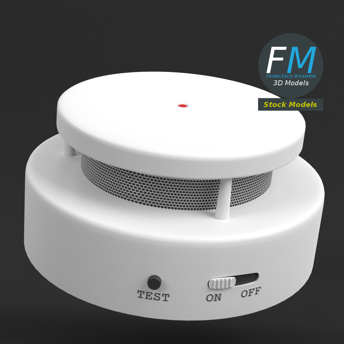 3D-Modell - Rauchmelder mit Alarm - 01
