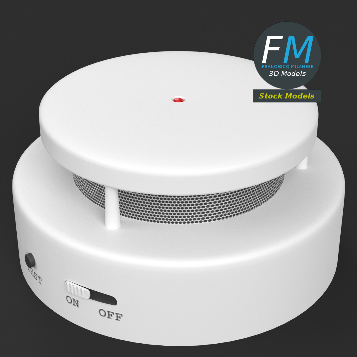 3D-Modell - Rauchmelder mit Alarm - 02