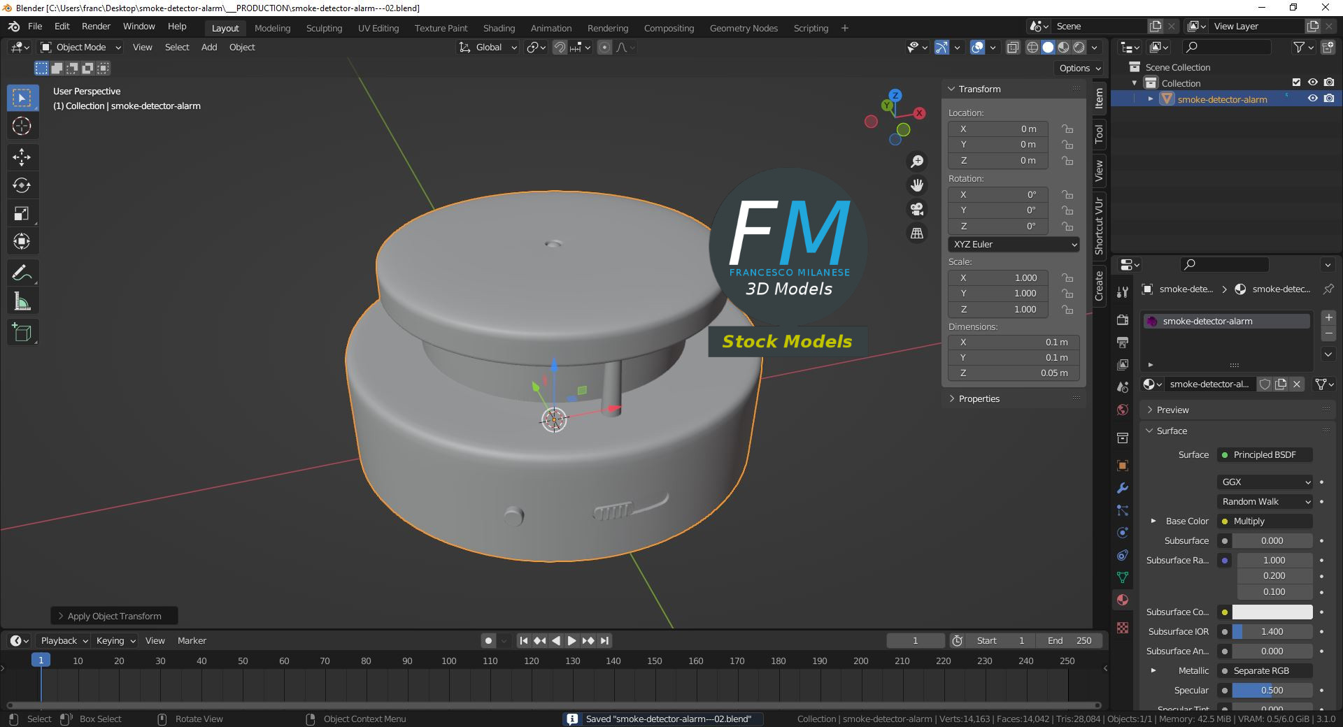 3D-Modell - Rauchmelder mit Alarm - 09