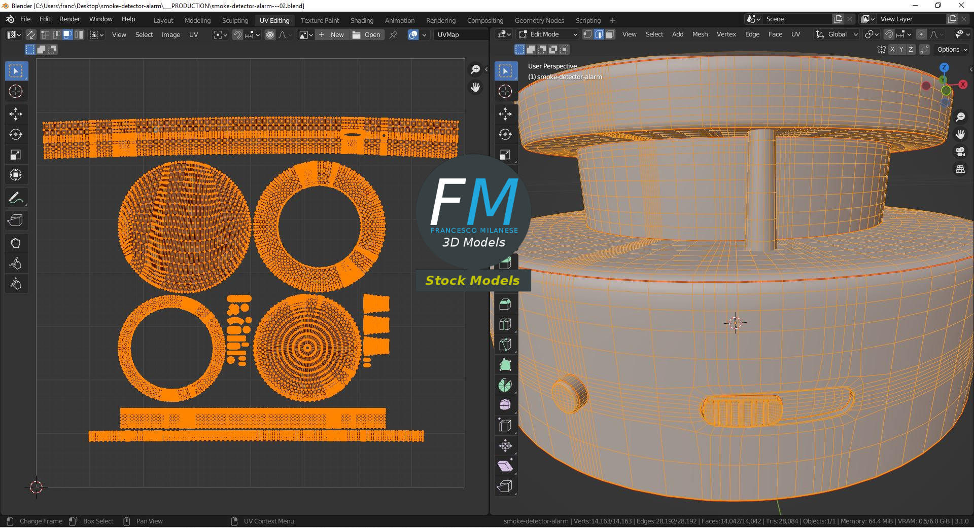3D-Modell - Rauchmelder mit Alarm - 10