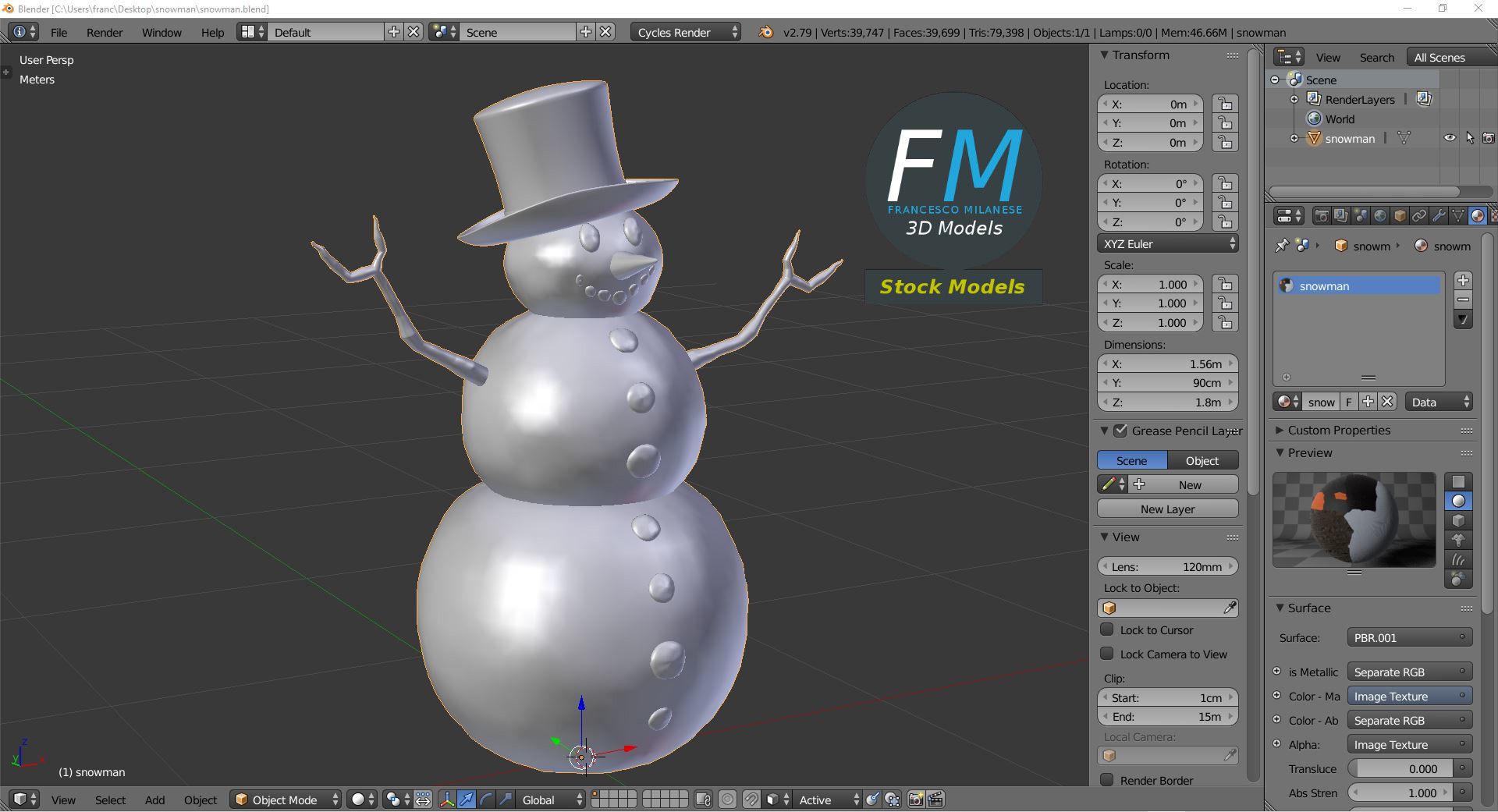 3D-Modell - Schneemann - 09