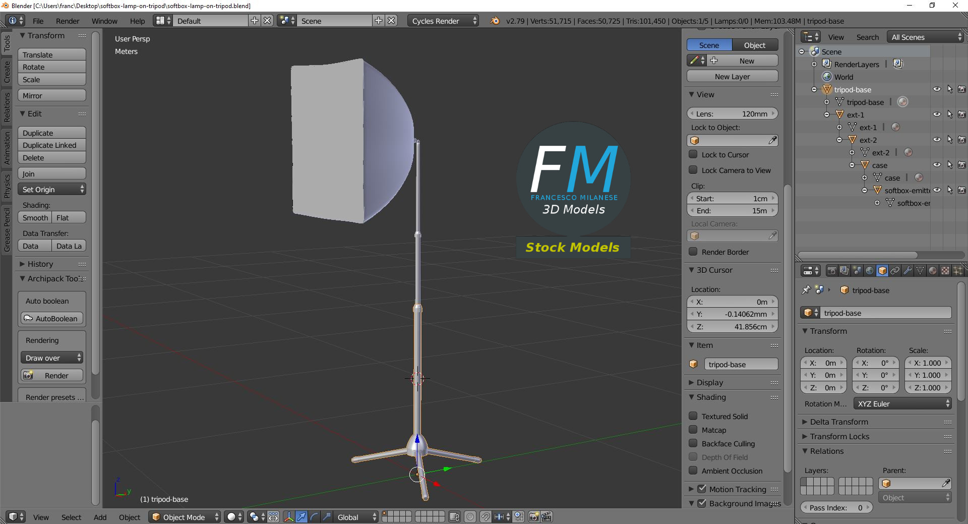 3D-Modell - Softbox-Lampe auf Stativ - 09