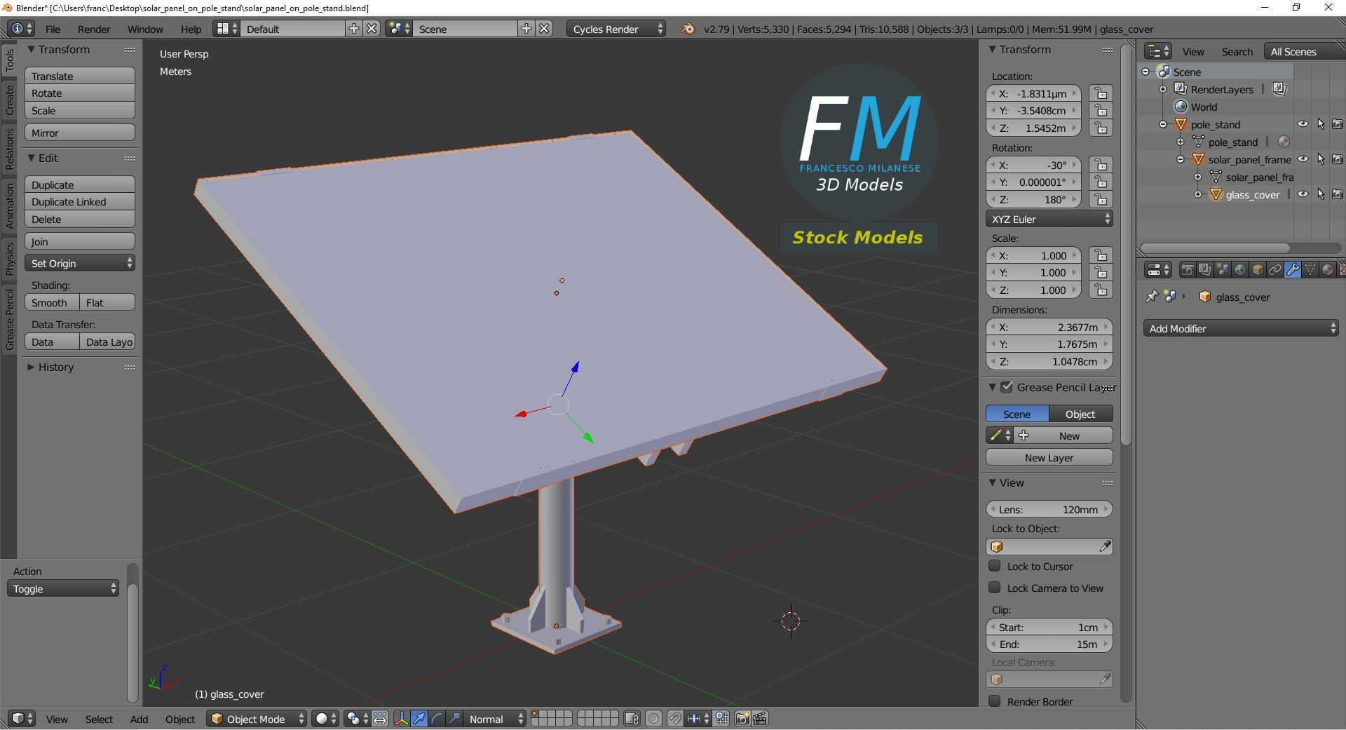 3D-Modell - Solarmodul auf Mast - 09