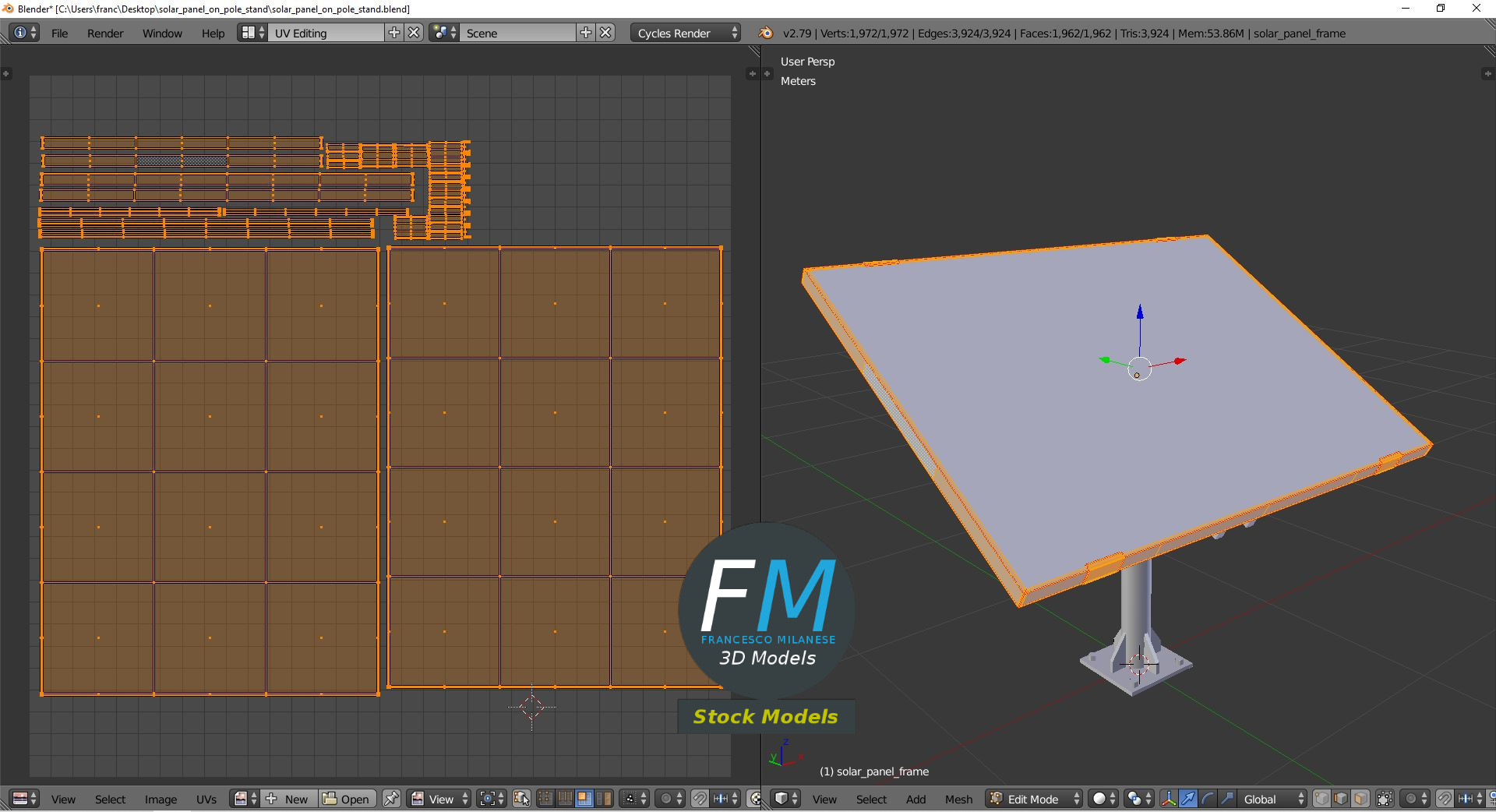 3D-Modell - Solarmodul auf Mast - 10