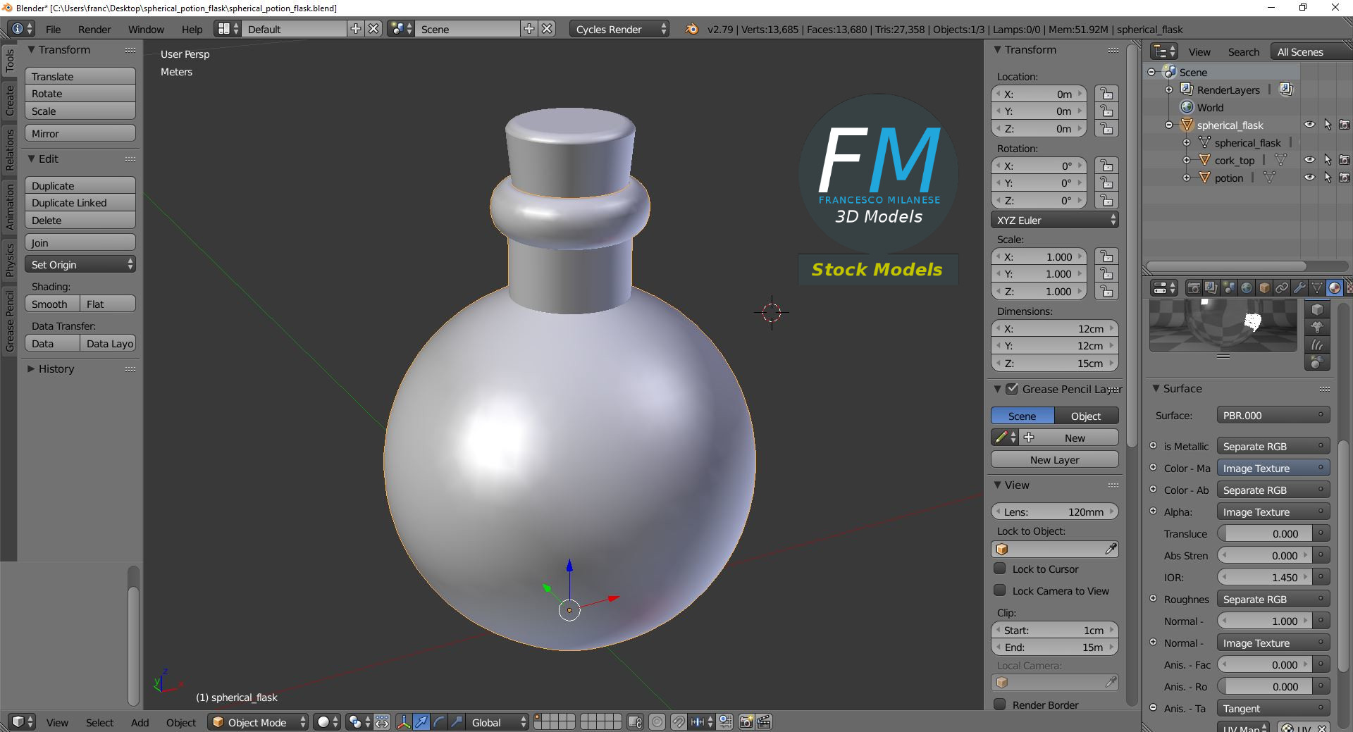 3D-Modell - Kugelförmige Trankflasche - 09