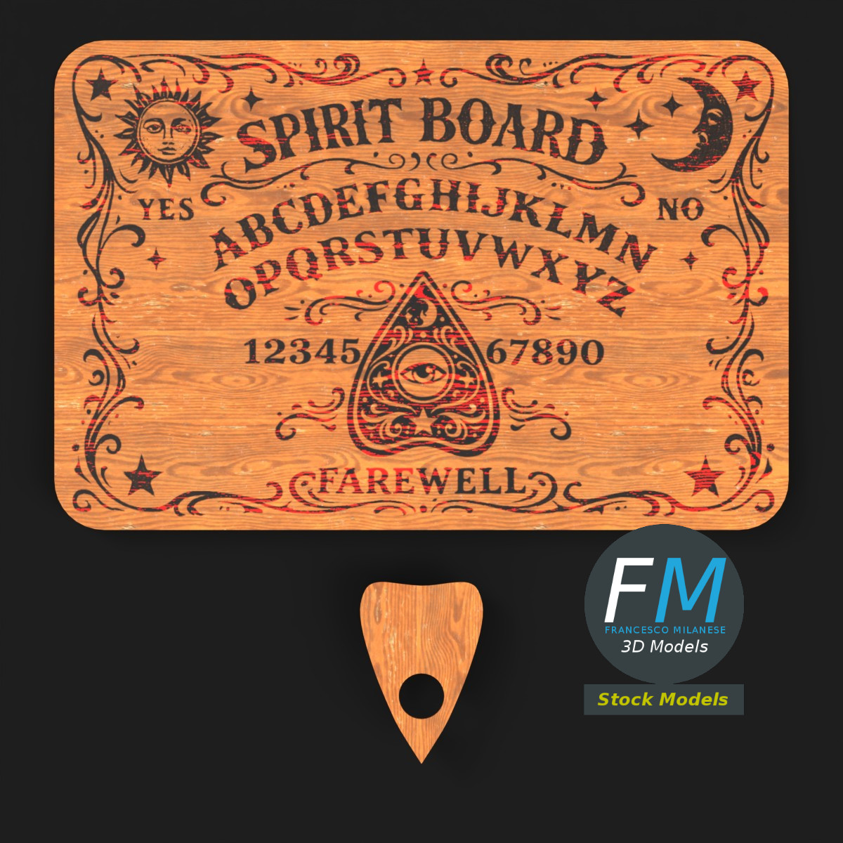 3D-Modell - Geisterbrett mit Planchette - 06