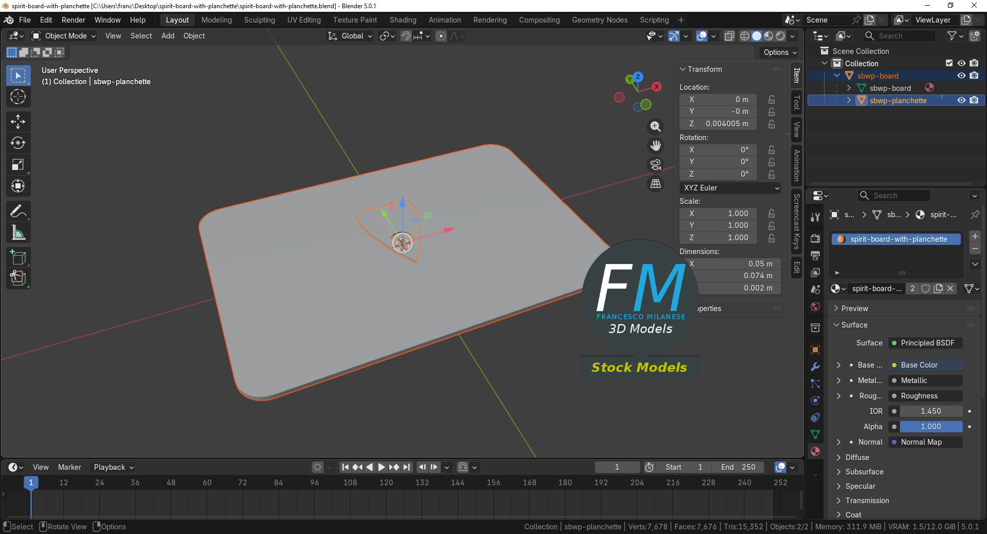 3D-Modell - Geisterbrett mit Planchette - 09
