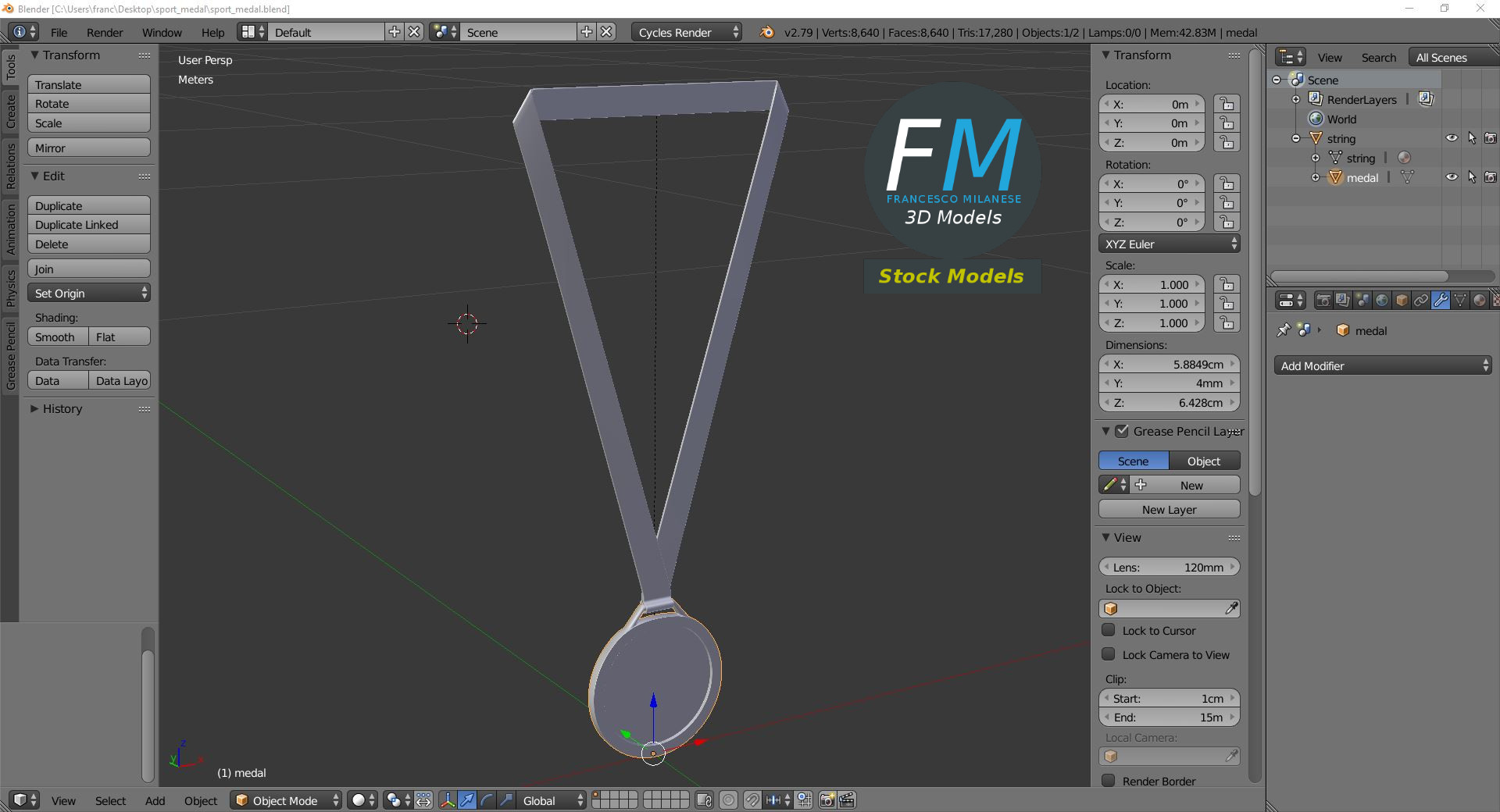 3D-Modell - Sportmedaille mit Band - 09