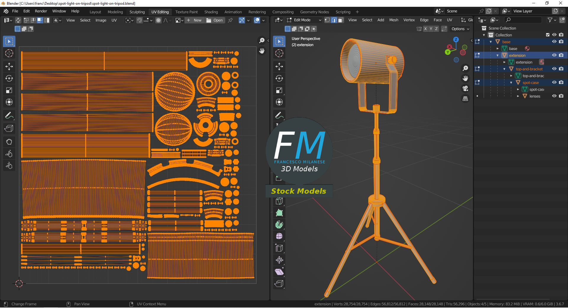 3D-Modell - Strahler auf Stativ - 10