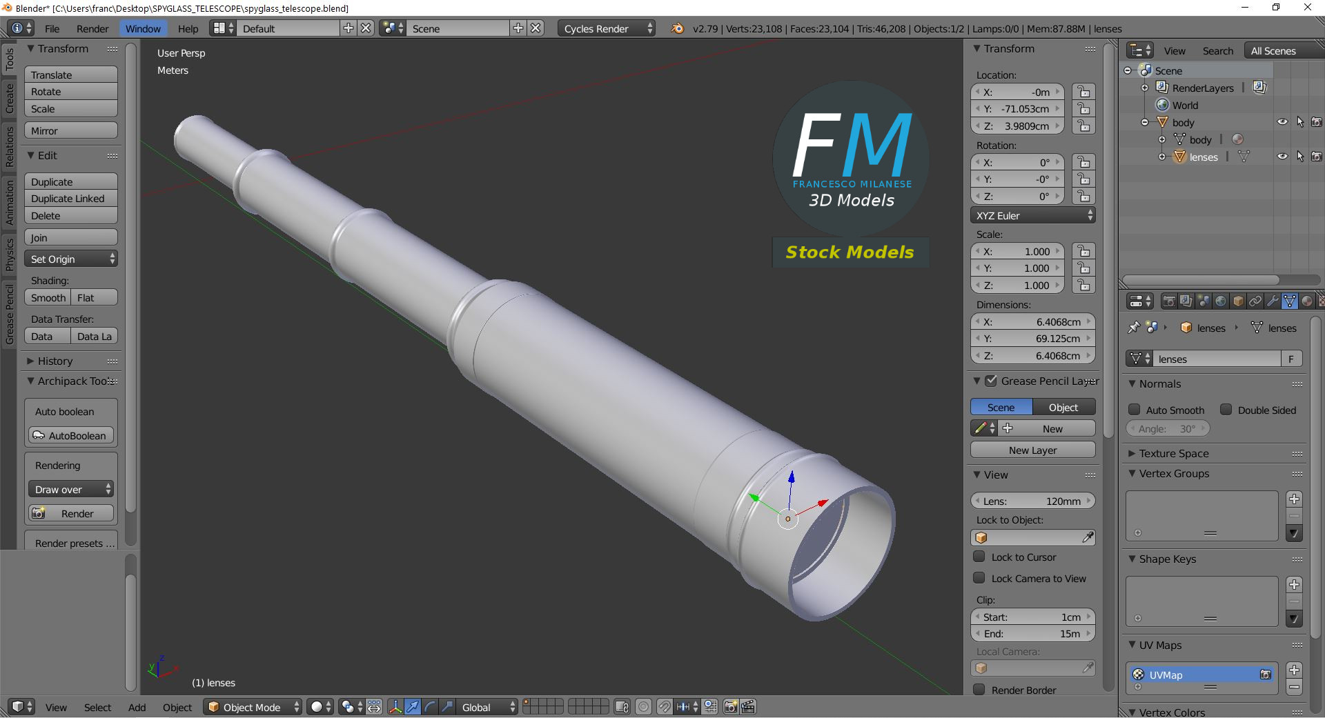 3D-Modell - Ausziehbares Fernrohr - 09