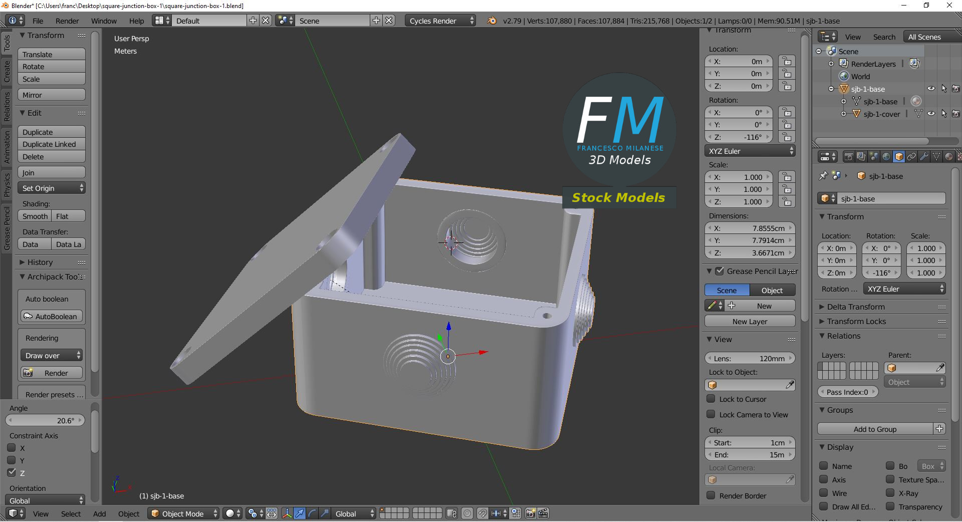 3D-Modell - Quadratische Abzweigdose - 09