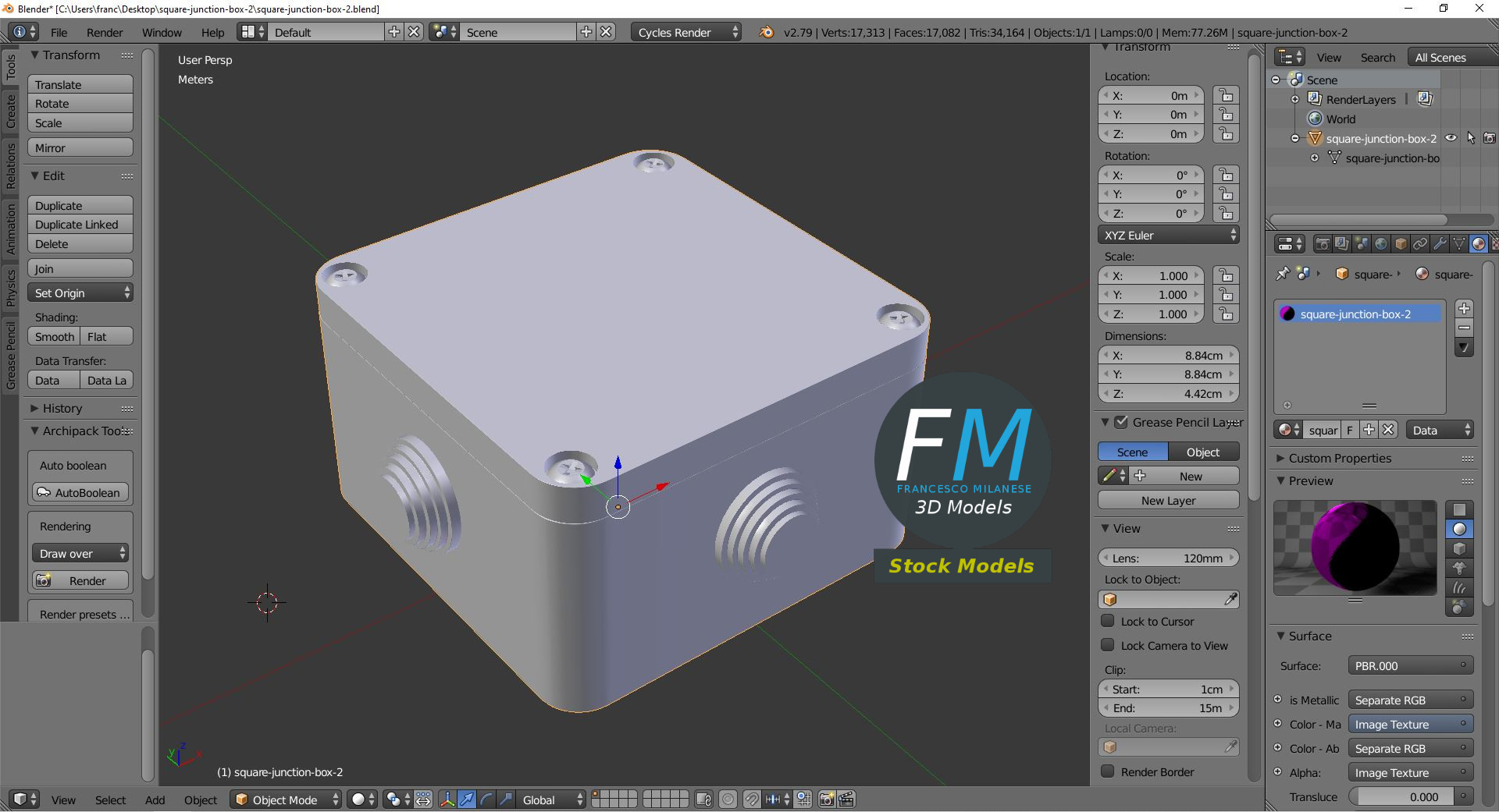 3D-Modell - Quadratische Abzweigdose Geschlossen - 09