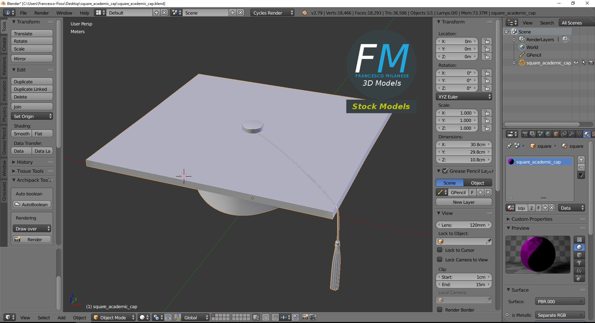3D-Modell - Quadratischer Akademischer Hut - 09