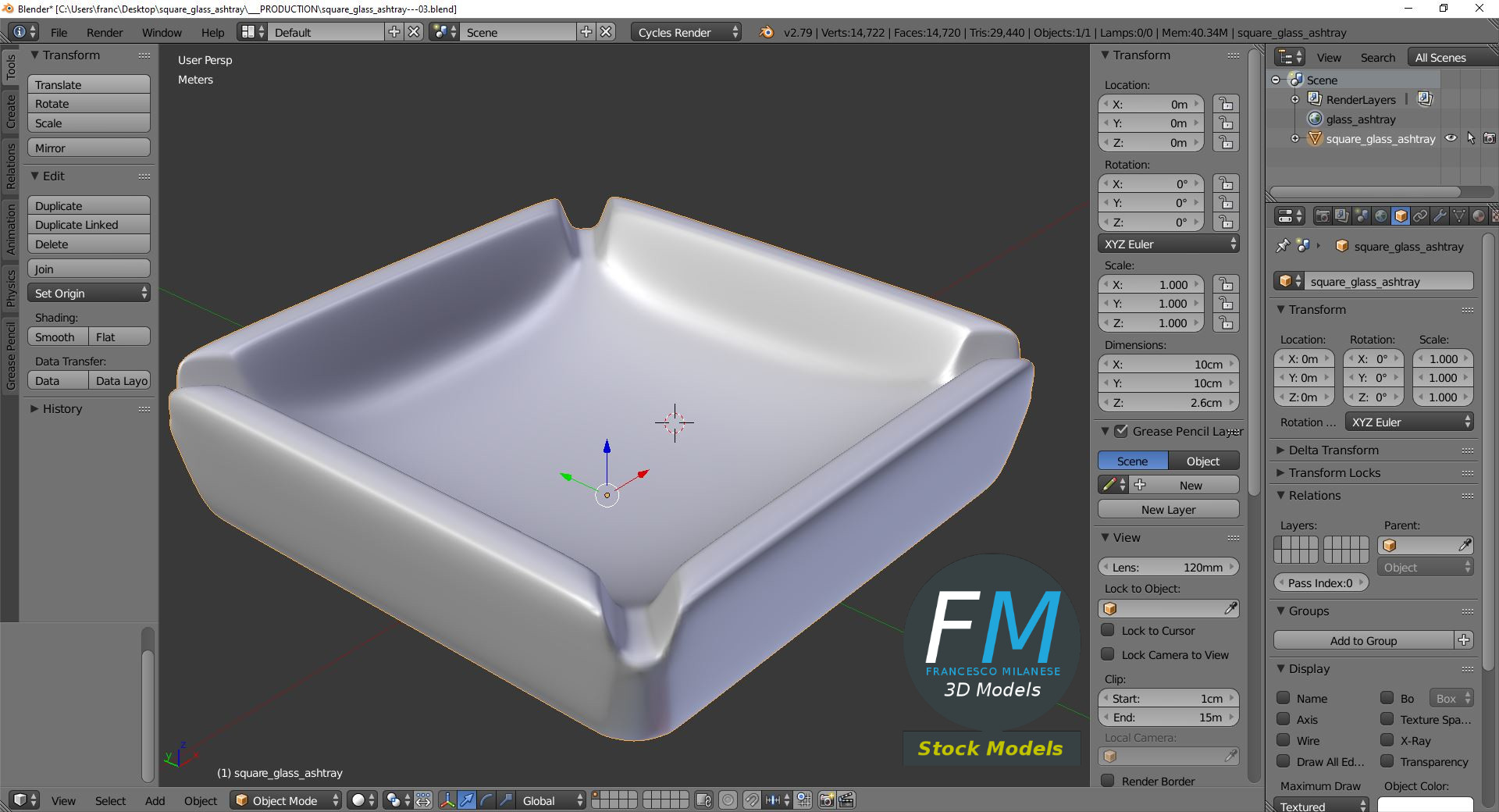 3D-Modell - Quadratischer Glasaschenbecher - 09