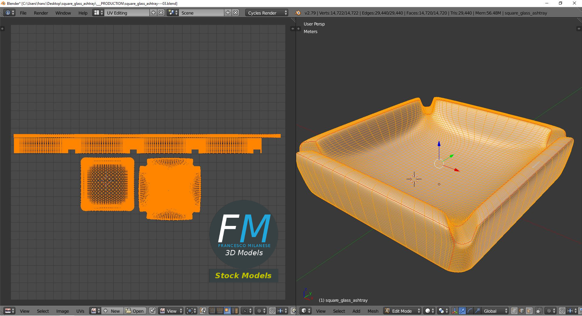3D-Modell - Quadratischer Glasaschenbecher - 10