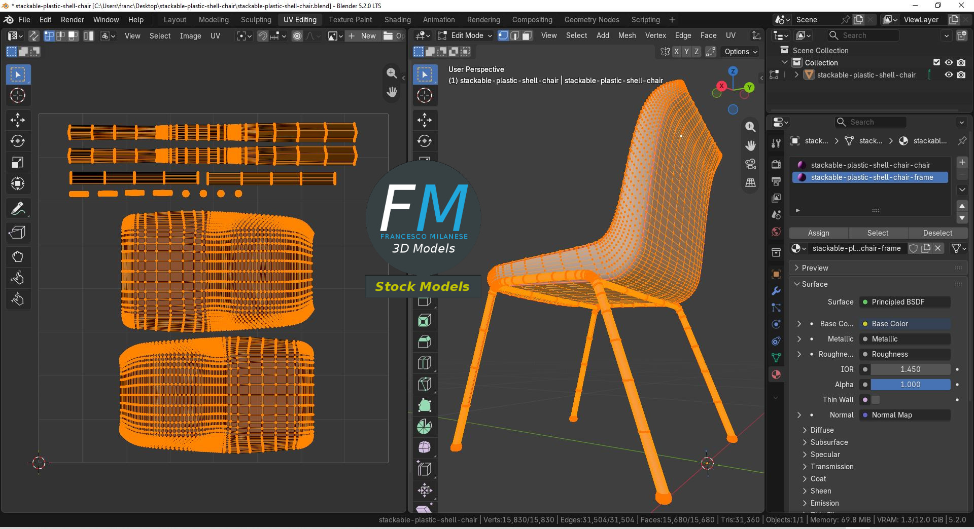 3D Model - Stackable Plastic Shell Chair - 10