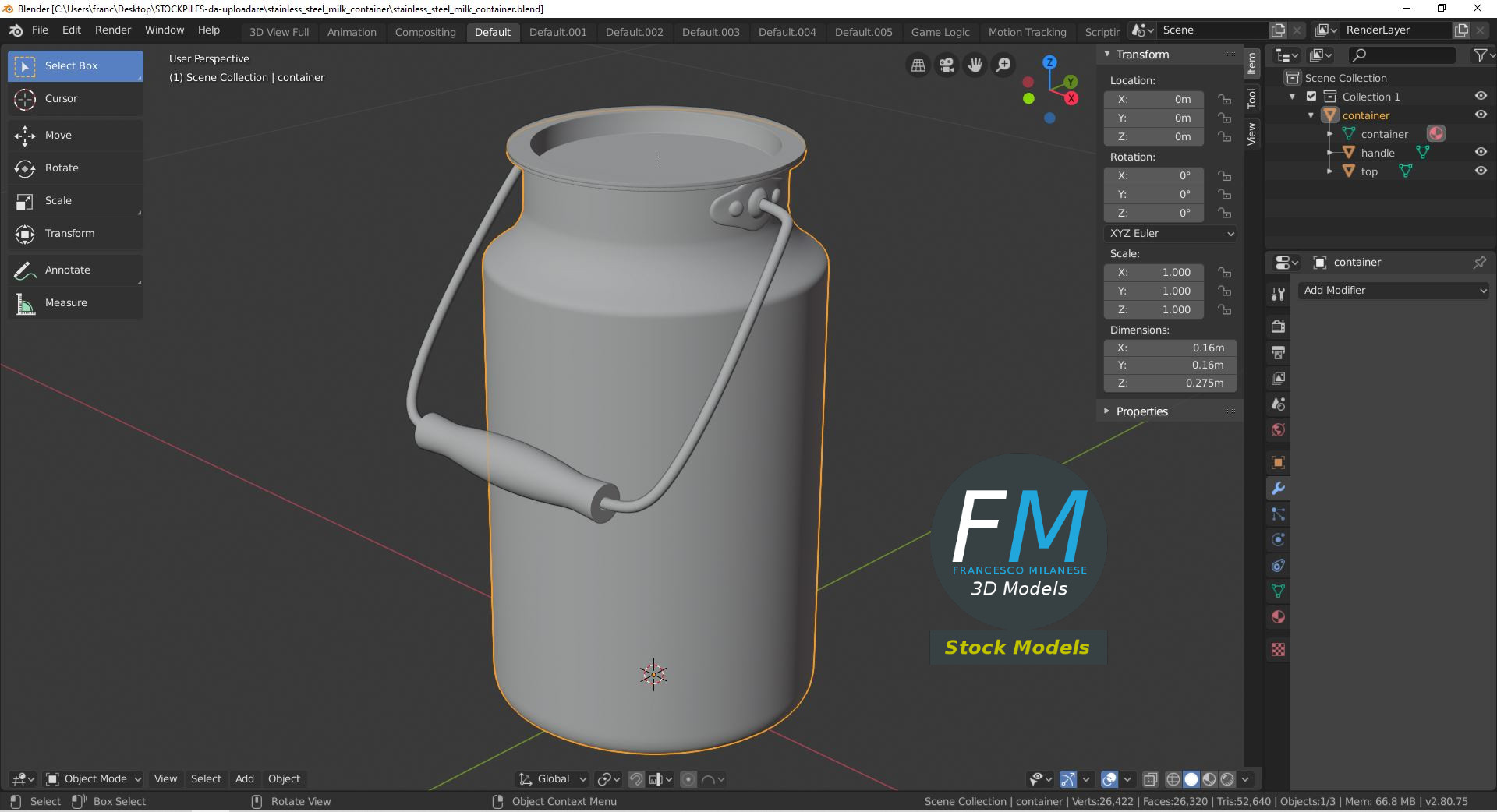 3D-Modell - Milchbehälter aus Edelstahl - 09