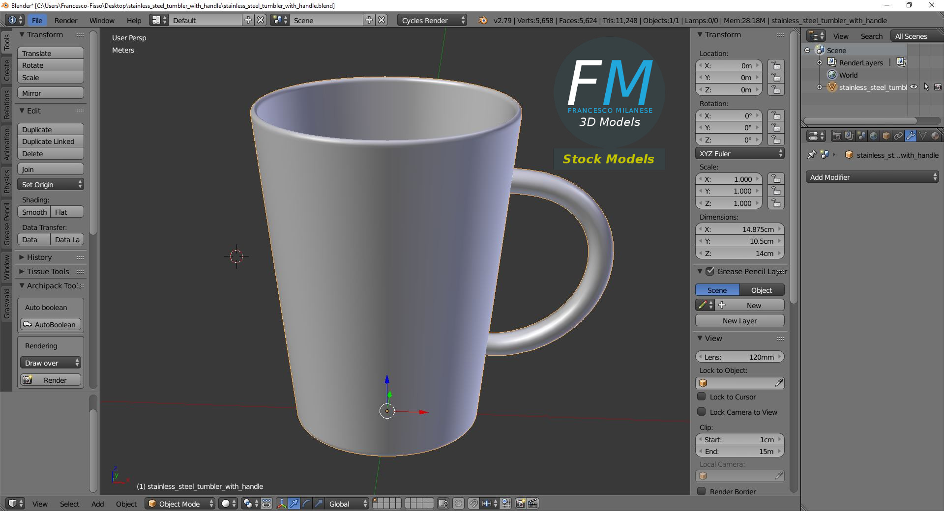 3D-Modell - Edelstahl-Trinkbecher mit Henkel - 09