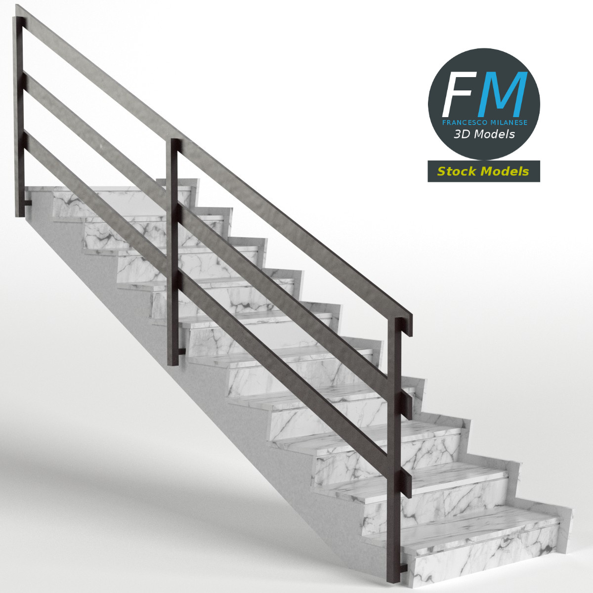 3D-Modell - Marmortreppe mit Metallgeländern - 01