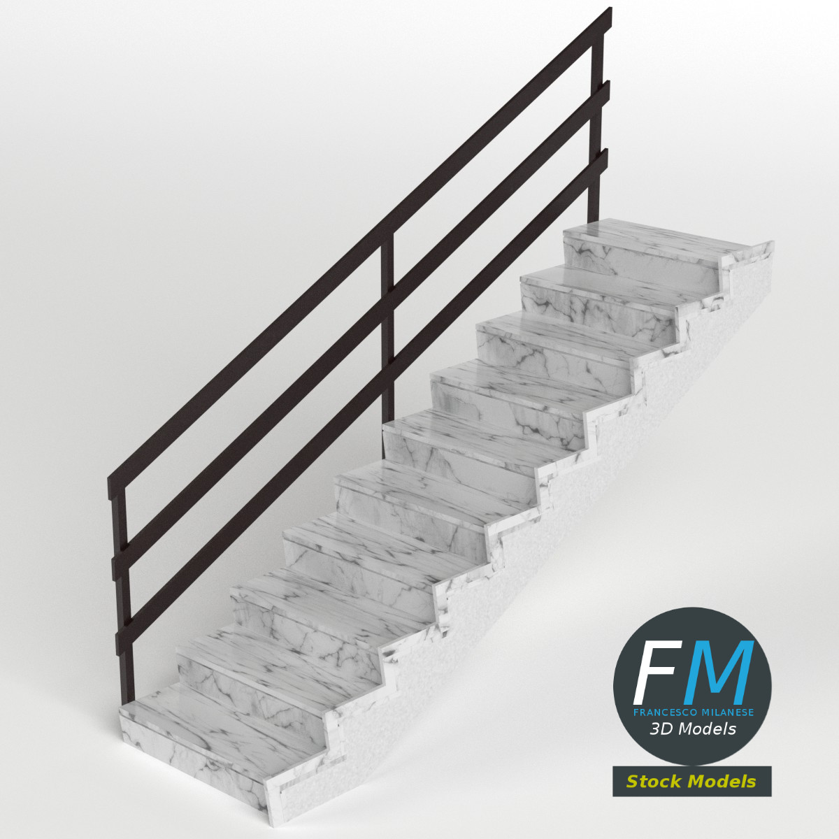 3D-Modell - Marmortreppe mit Metallgeländern - 02