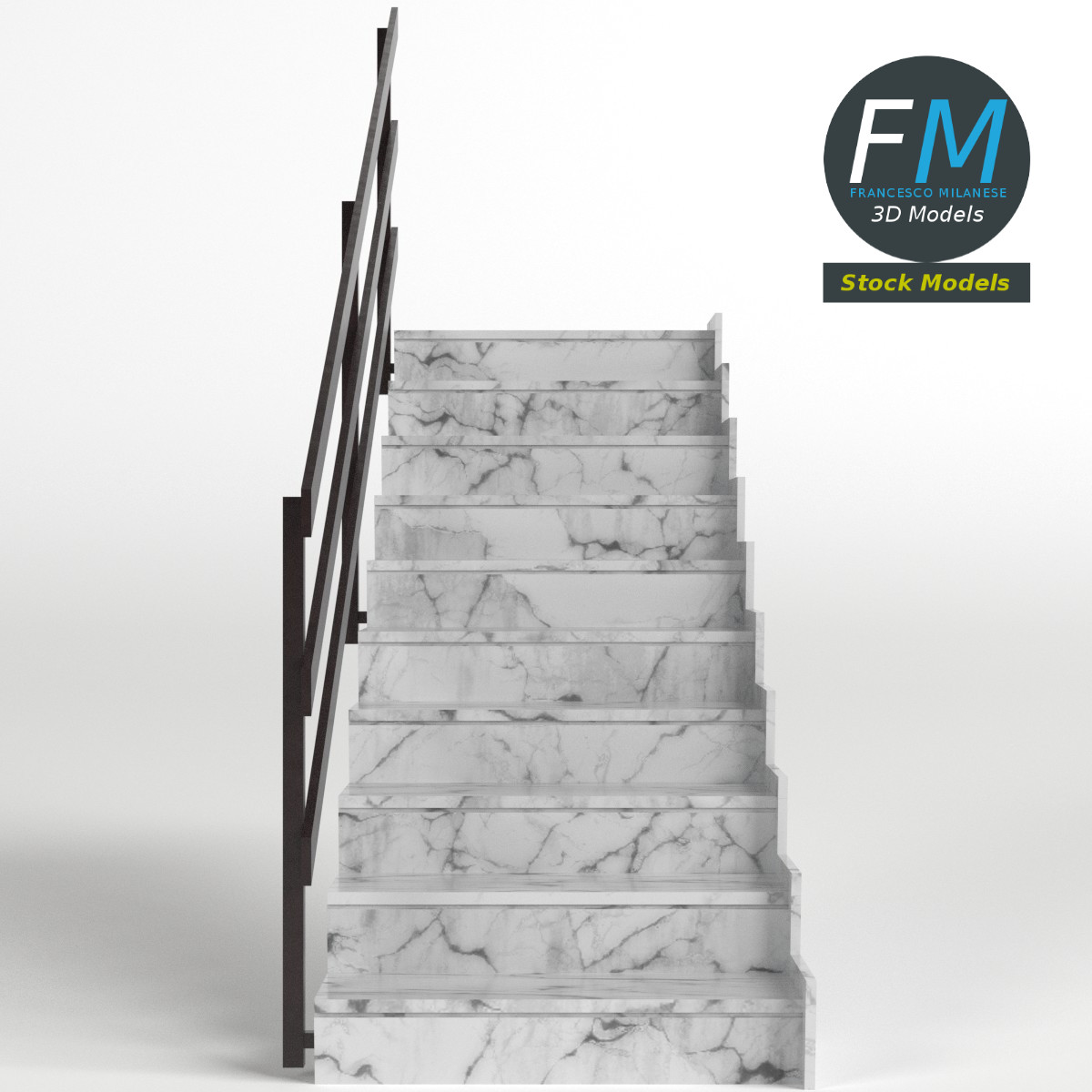 3D-Modell - Marmortreppe mit Metallgeländern - 03