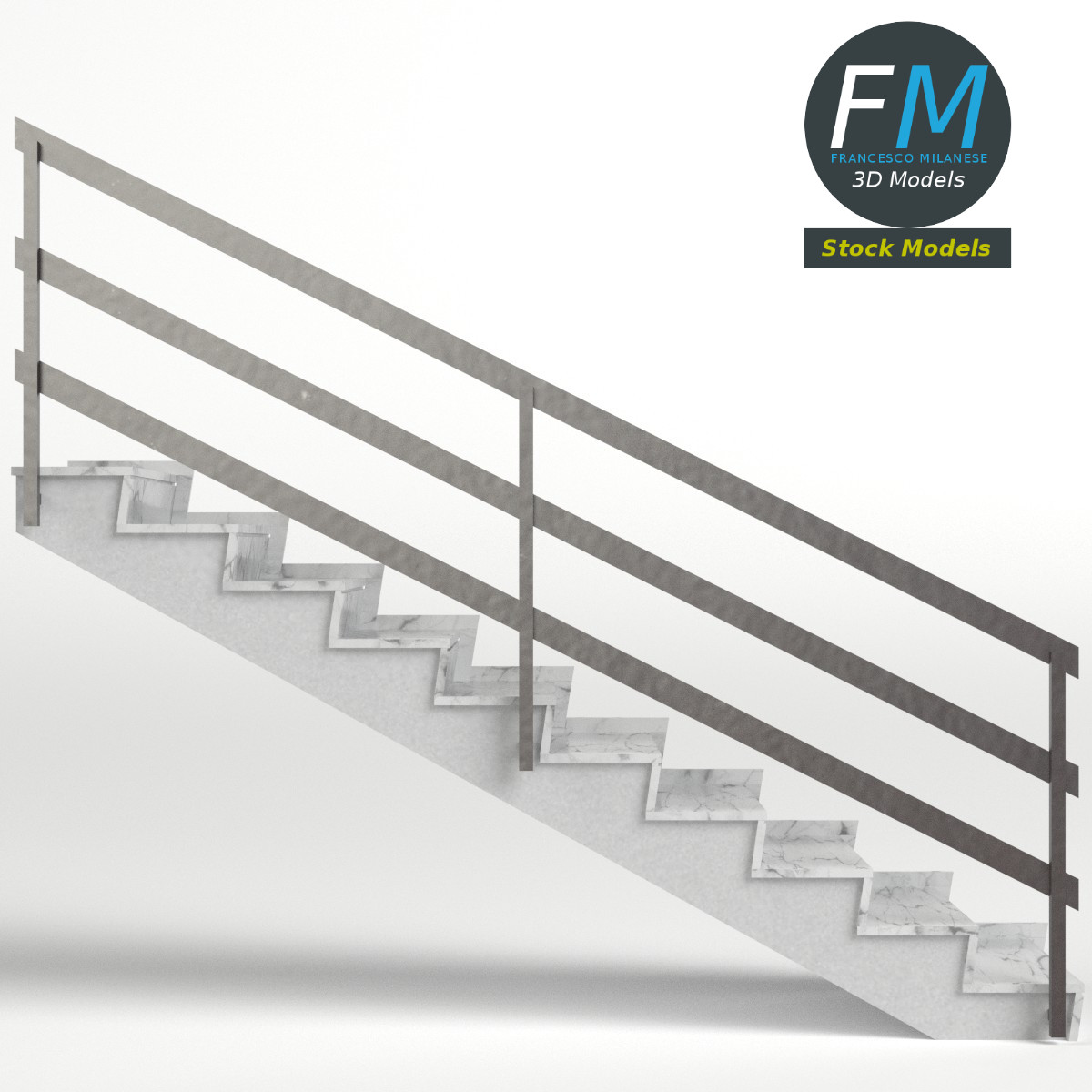 3D-Modell - Marmortreppe mit Metallgeländern - 04