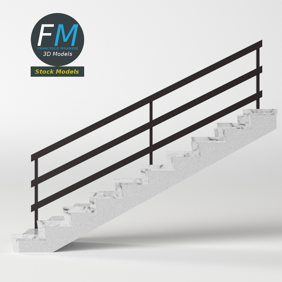 3D-Modell - Marmortreppe mit Metallgeländern - 05