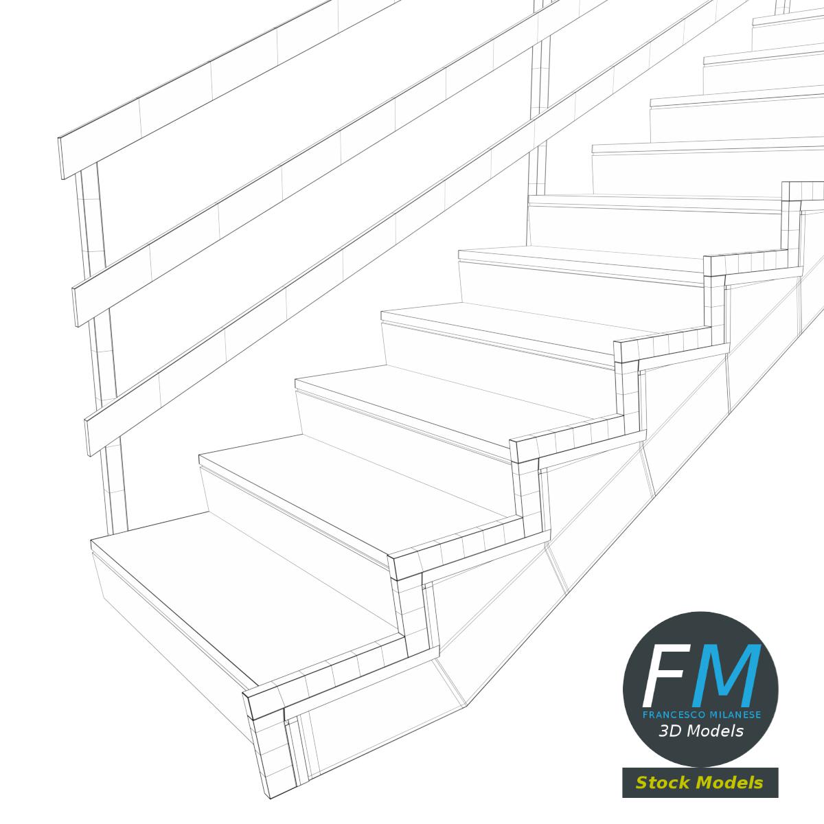 3D-Modell - Marmortreppe mit Metallgeländern - 08