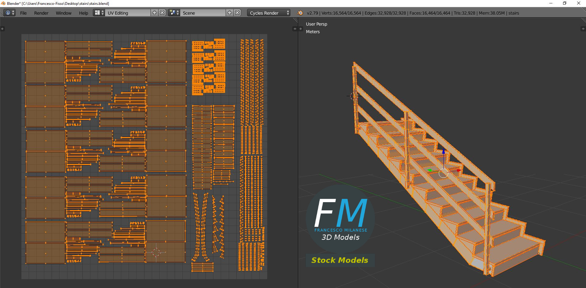 3D-Modell - Marmortreppe mit Metallgeländern - 10