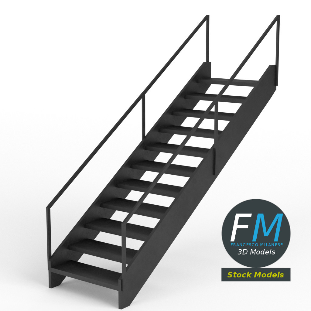 3D-Modell - Industrielle Metalltreppe - 01